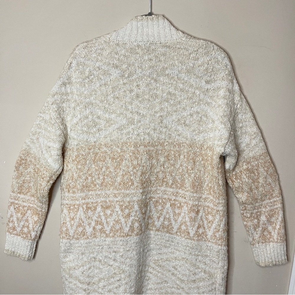 ❌SOLD❌JOIE Open Front Longline Cardigan Nordic Knit Beige, Large - Picture 6 of 10